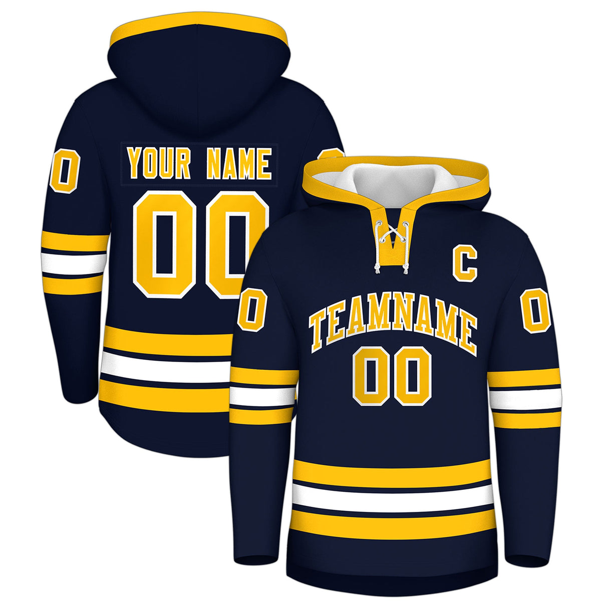 Custom Hockey Hoodie Jersey Navy White Classic Style Add Name,Number & Logo