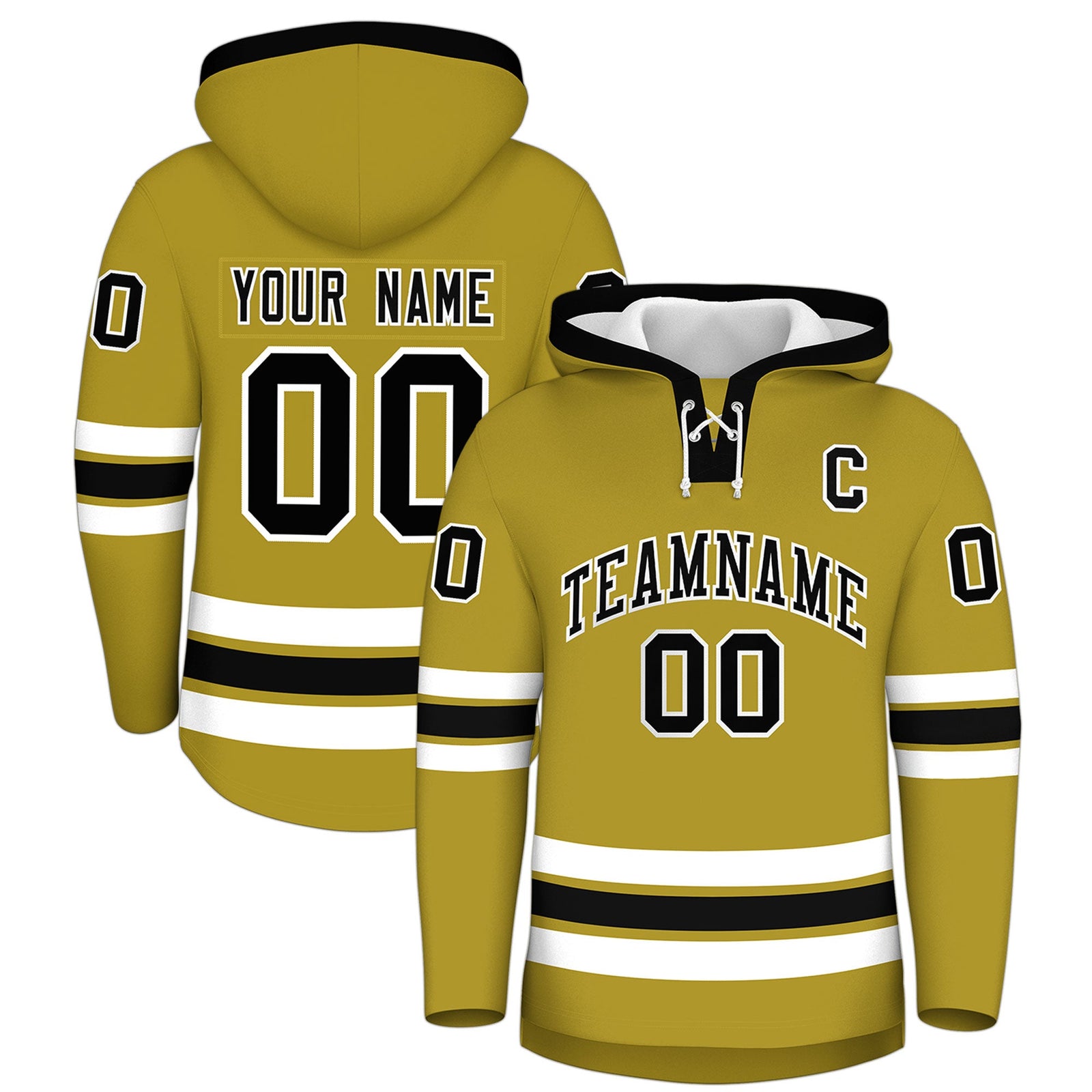 Custom Hockey Hoodie Jersey Old Gold Black Classic Style for Men&Youth