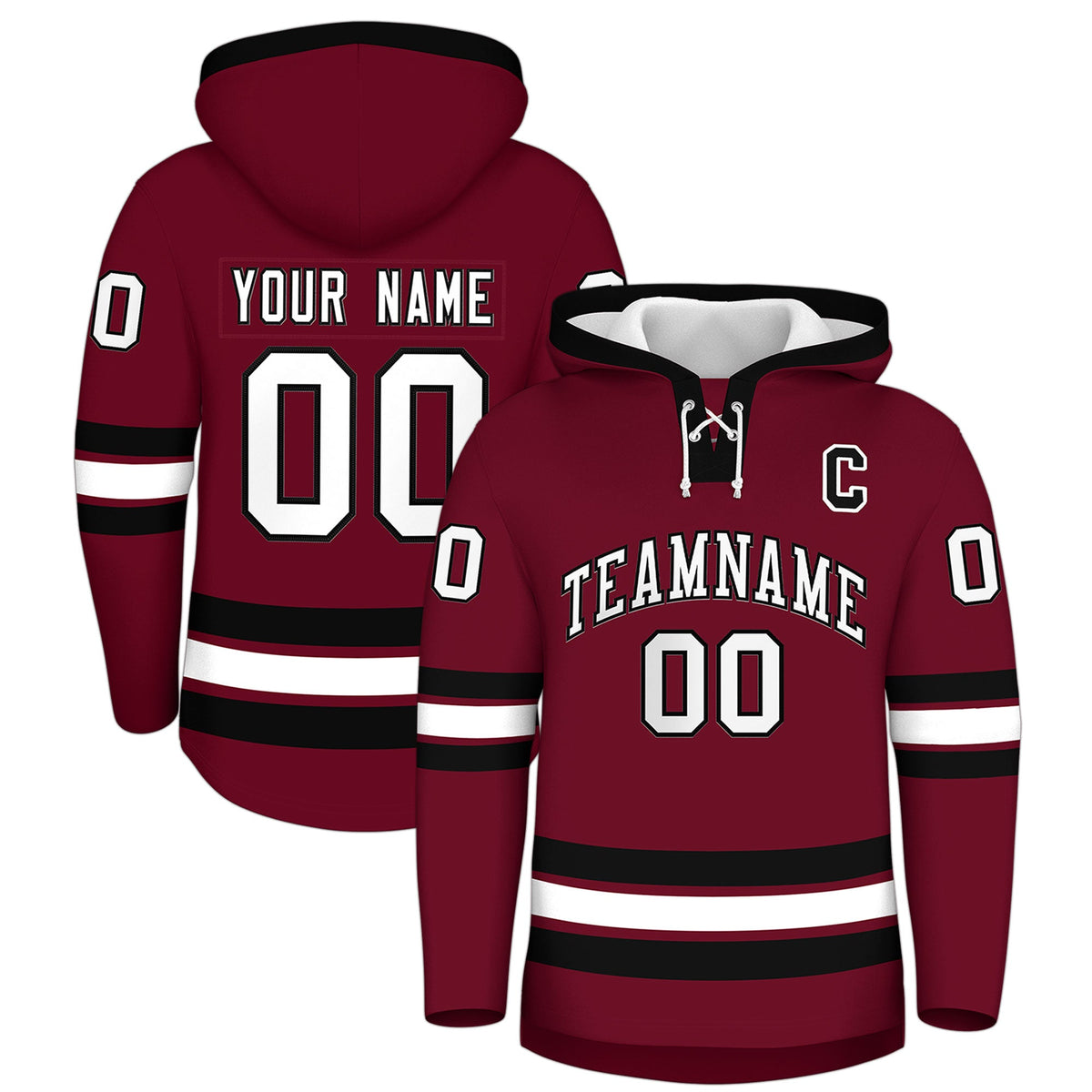 Custom Hockey Hoodie Jersey Crimson Black Classic Style Add Name,Number & Logo