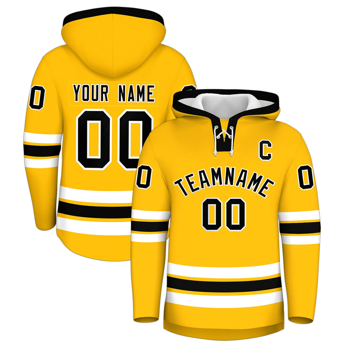 Custom Hockey Hoodie Jersey Gold Black Classic Style Add Name,Number & Logo