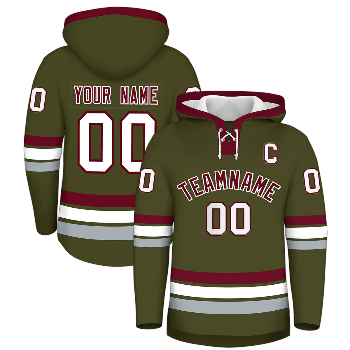 Custom Hockey Hoodie Jersey Olive Crimson Classic Style Add Name,Number & Logo