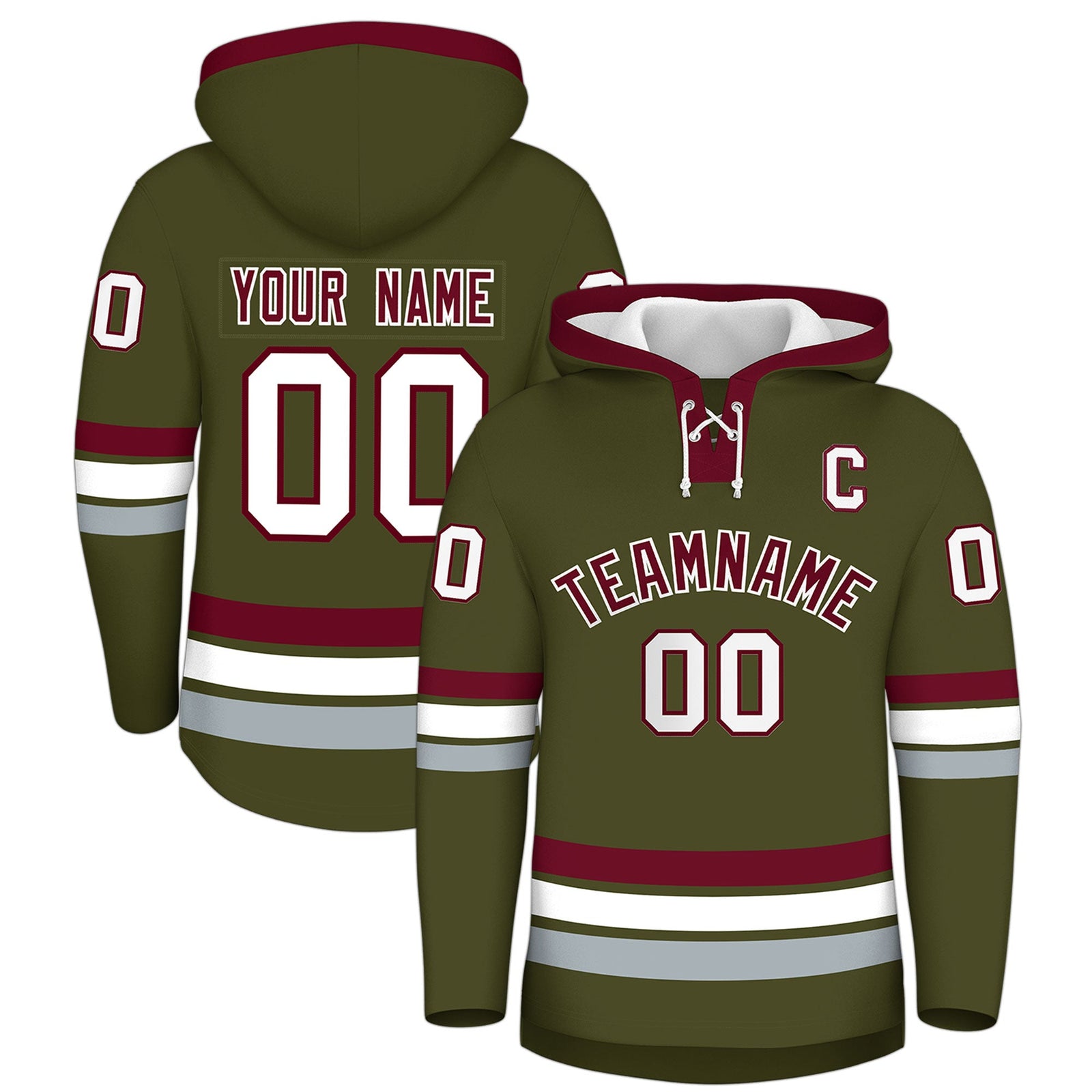 Custom Hockey Hoodie Jersey Olive Crimson Classic Style Add Name,Number & Logo