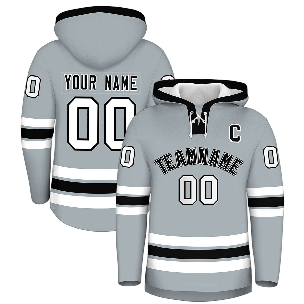 Custom Hockey Hoodie Jersey Silver Black Classic Style for Men&Youth