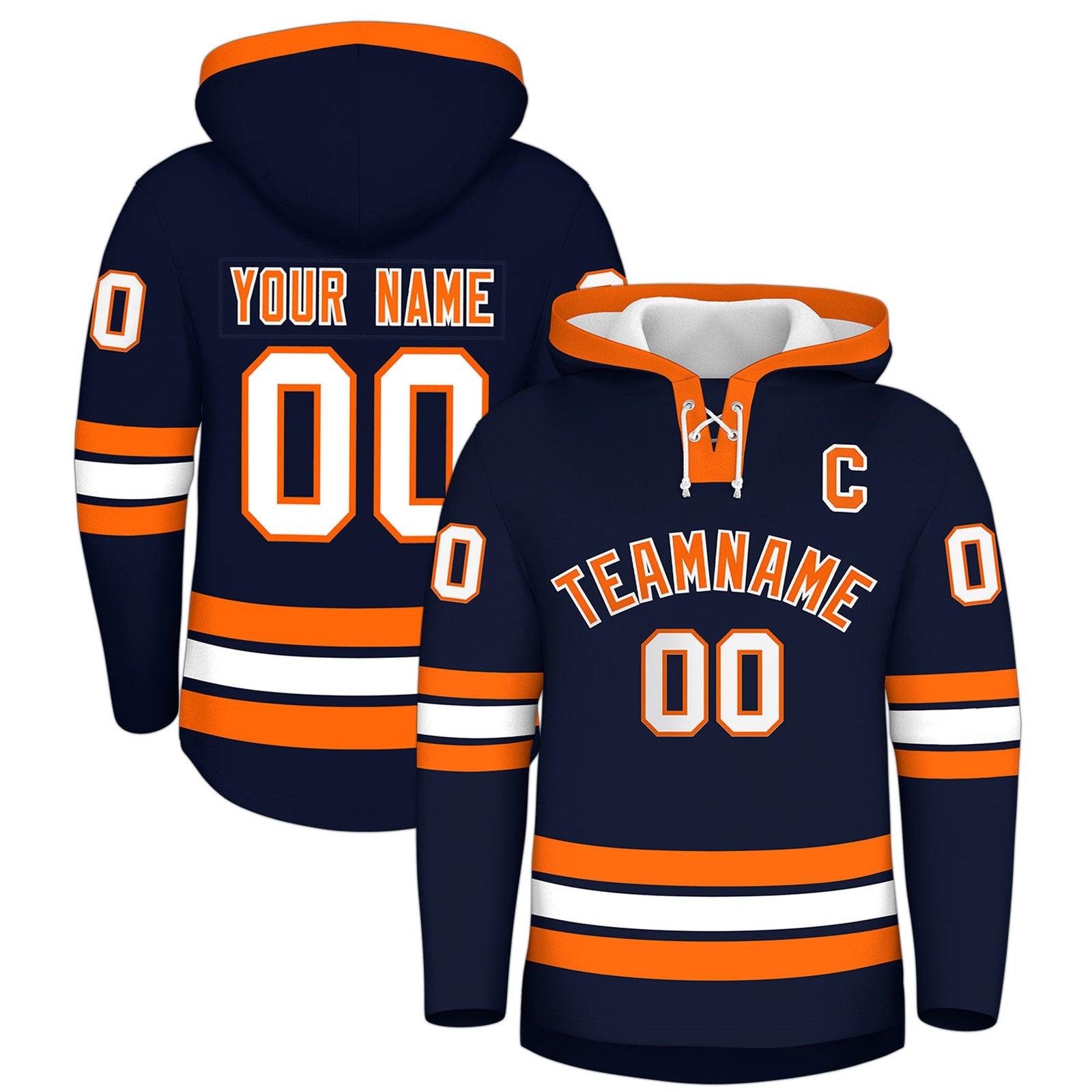 Custom Hockey Hoodie Jersey Navy Orange Classic Style for Men&Youth