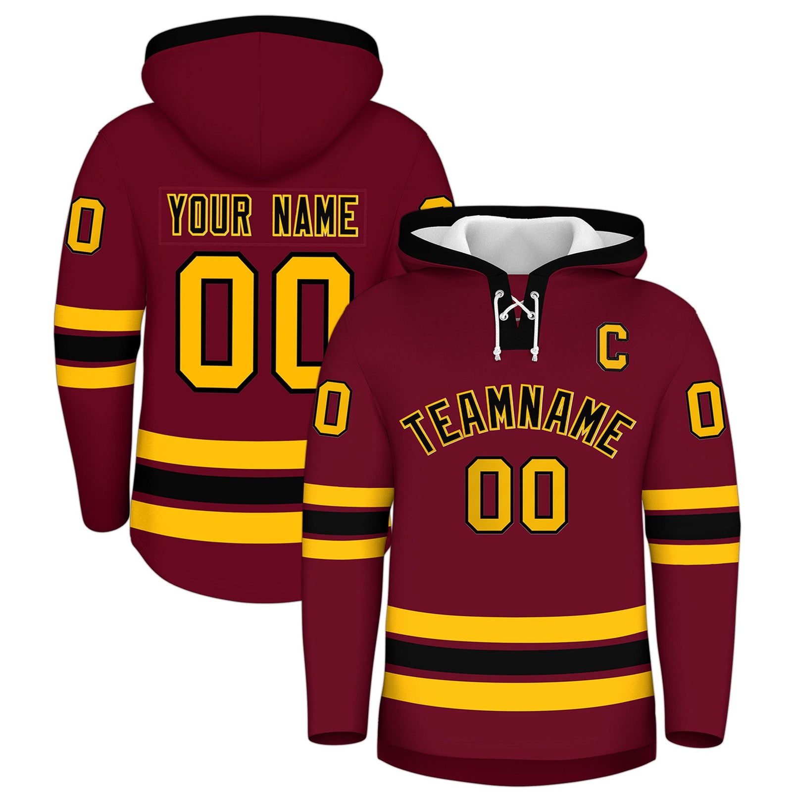 Custom Hockey Hoodie Jersey Crimson Black Classic Style Add Name,Number & Logo