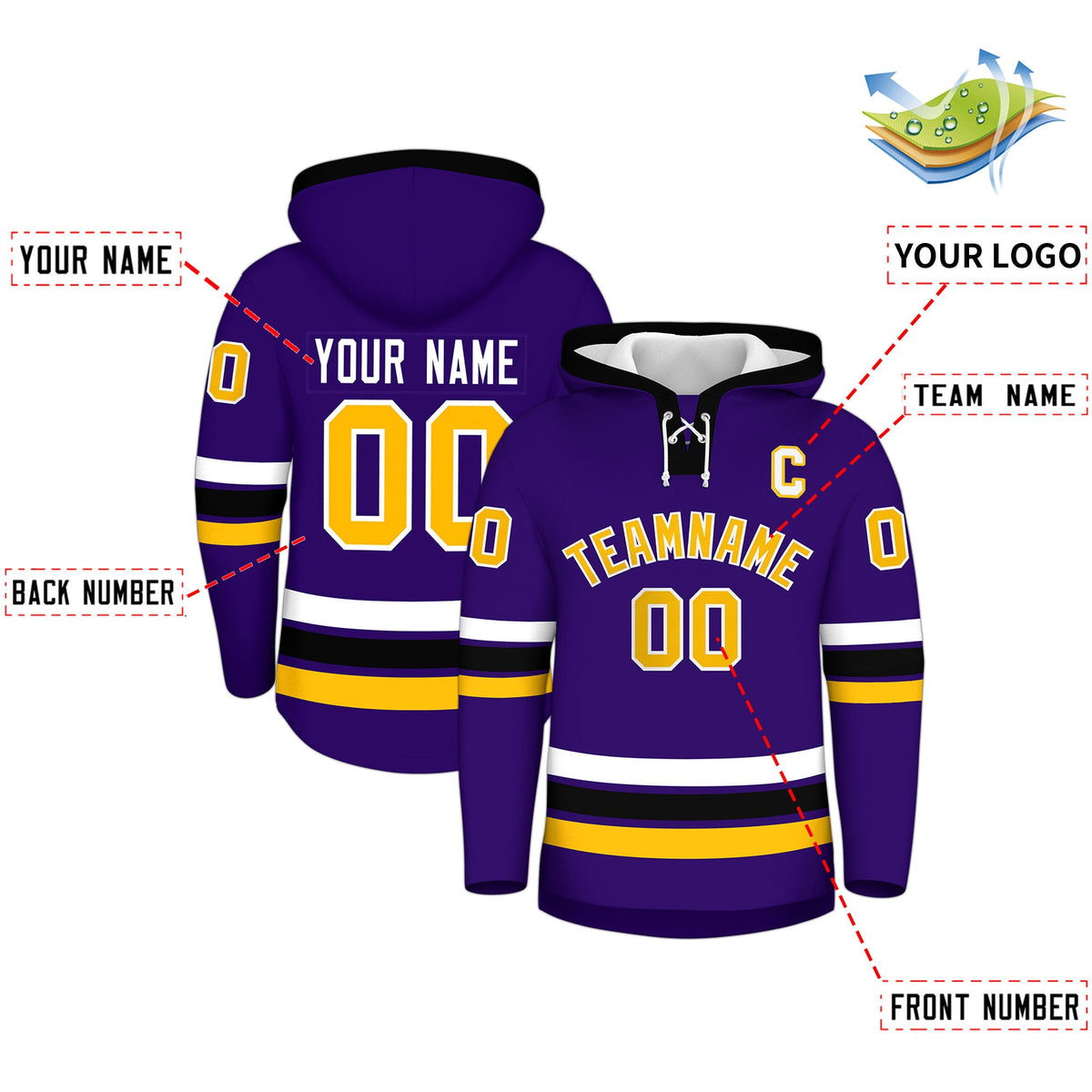Custom Hockey Hoodie Jersey Purple Black Classic Style for Men&Youth