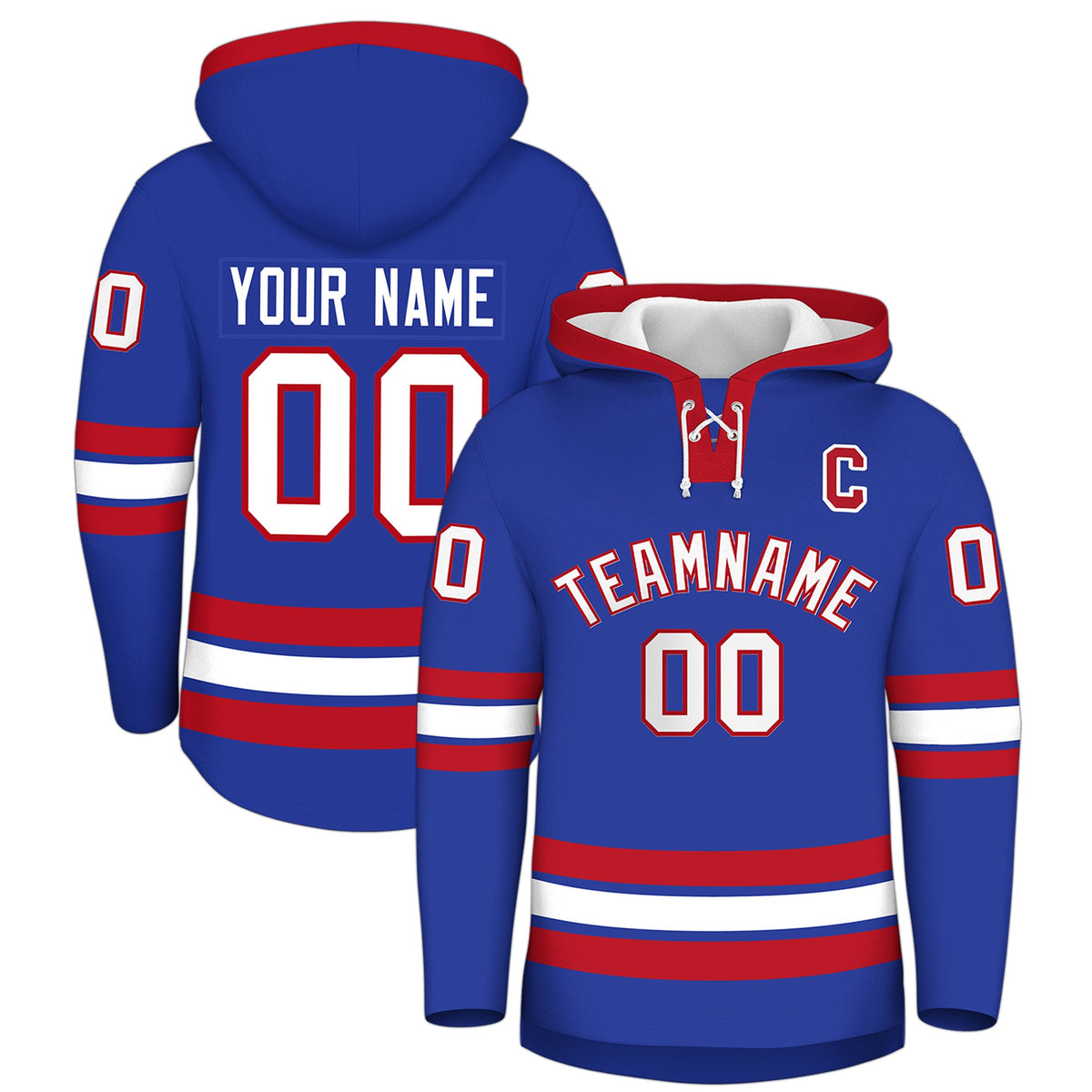 Custom Hockey Hoodie Jersey Royal Blue Red Classic Style Add Name,Number & Logo