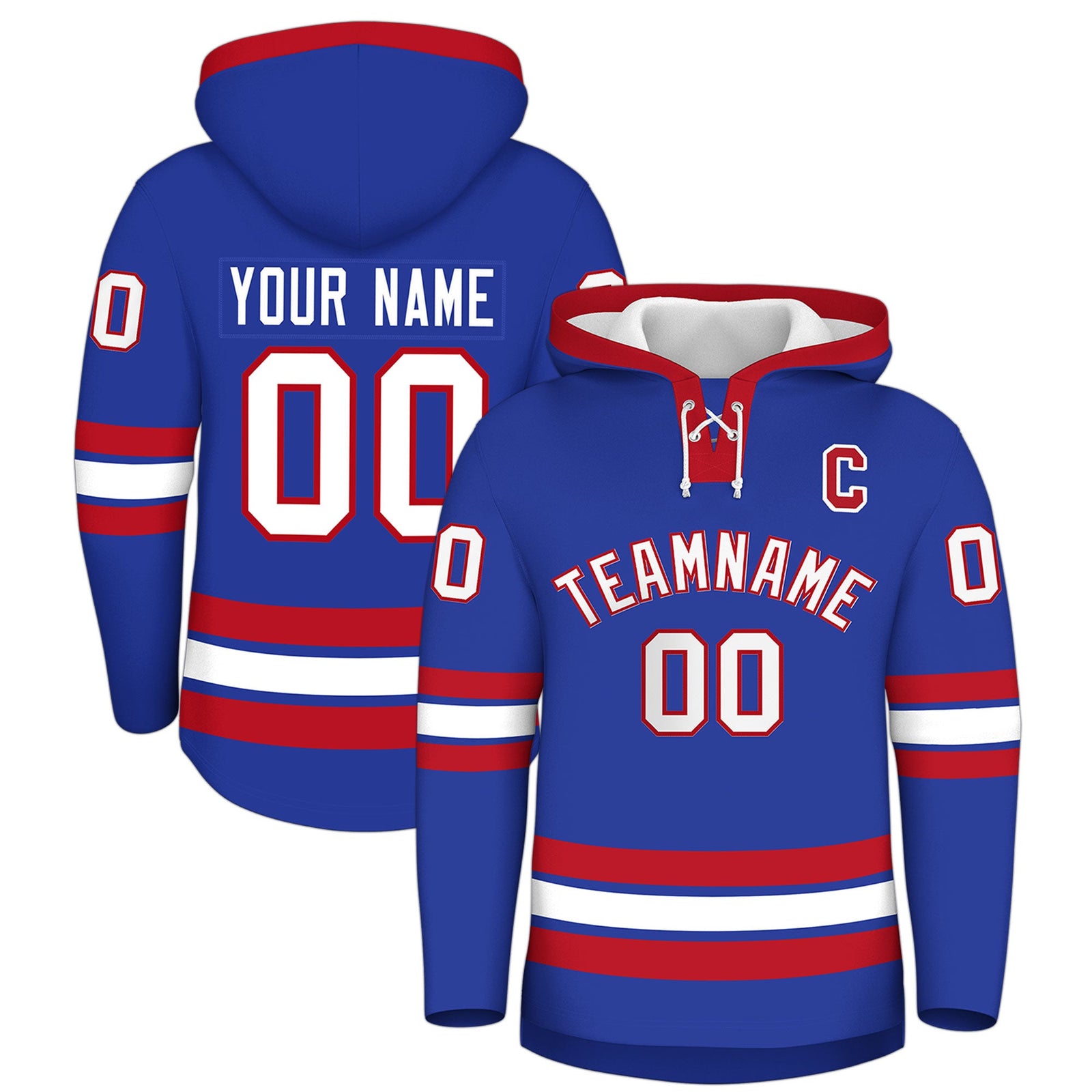 Custom Hockey Hoodie Jersey Royal Blue Red Classic Style Add Name,Number & Logo