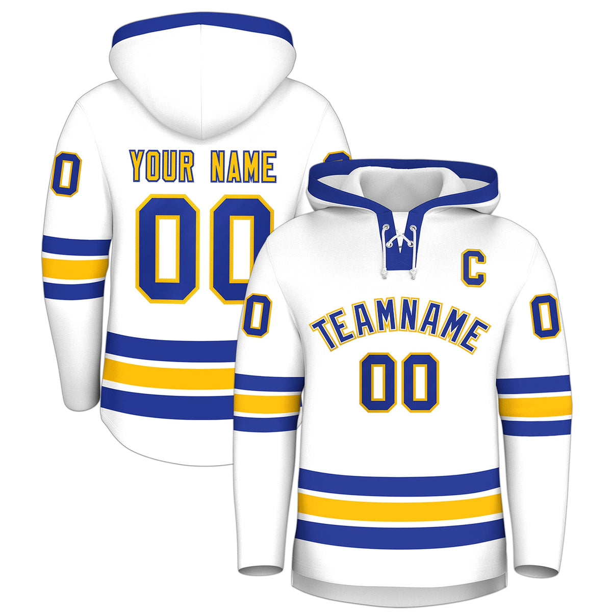 Custom Hockey Hoodie Jersey White Royal Blue Classic Style Add Name,Number & Logo