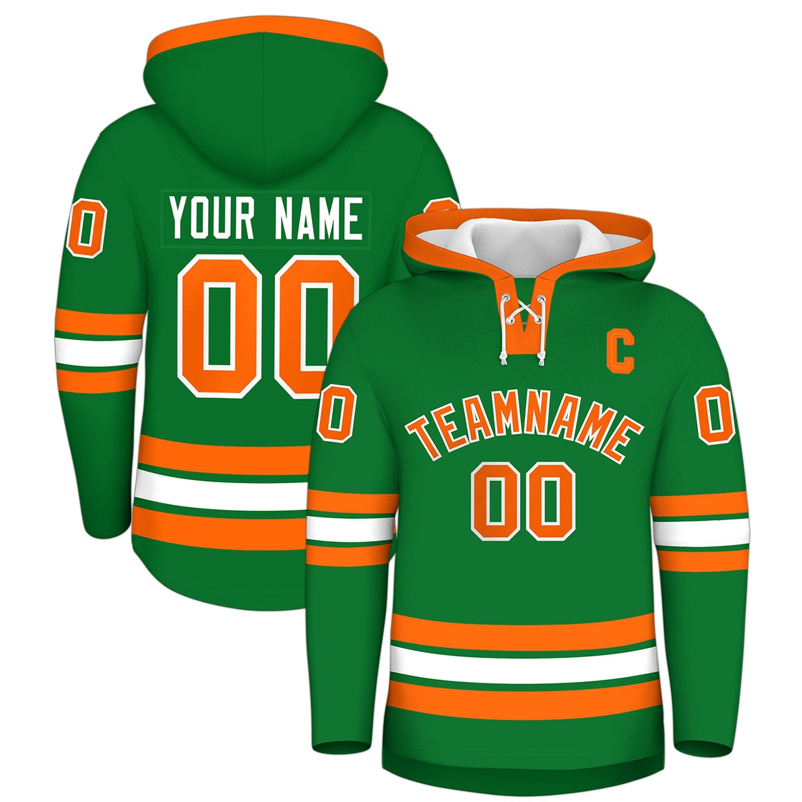 Custom Hockey Hoodie Jersey Kelly Green Orange Classic Style for Men&Youth