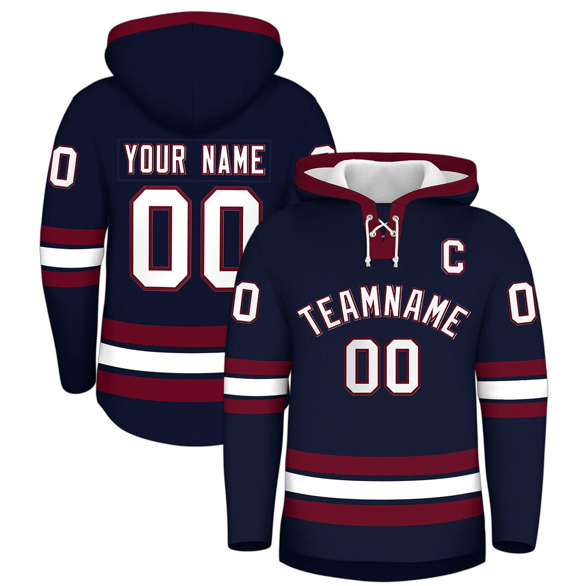 Custom Hockey Hoodie Jersey Navy Crimson Classic Style Add Name,Number & Logo