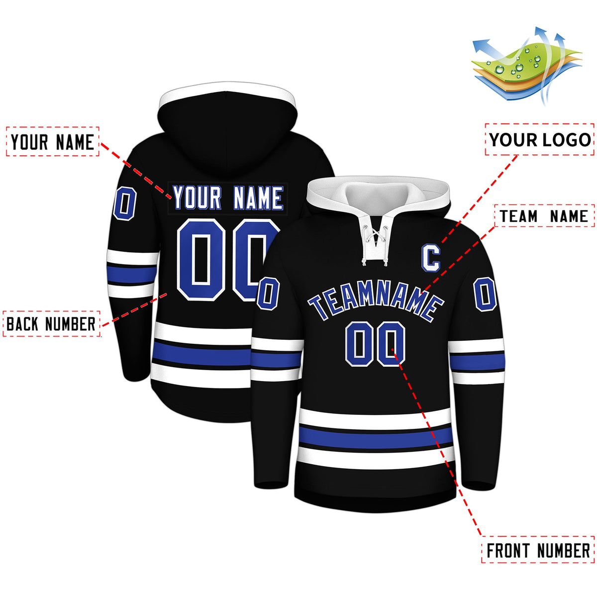 Custom Hockey Hoodie Jersey Black White Classic Style for Men&Youth