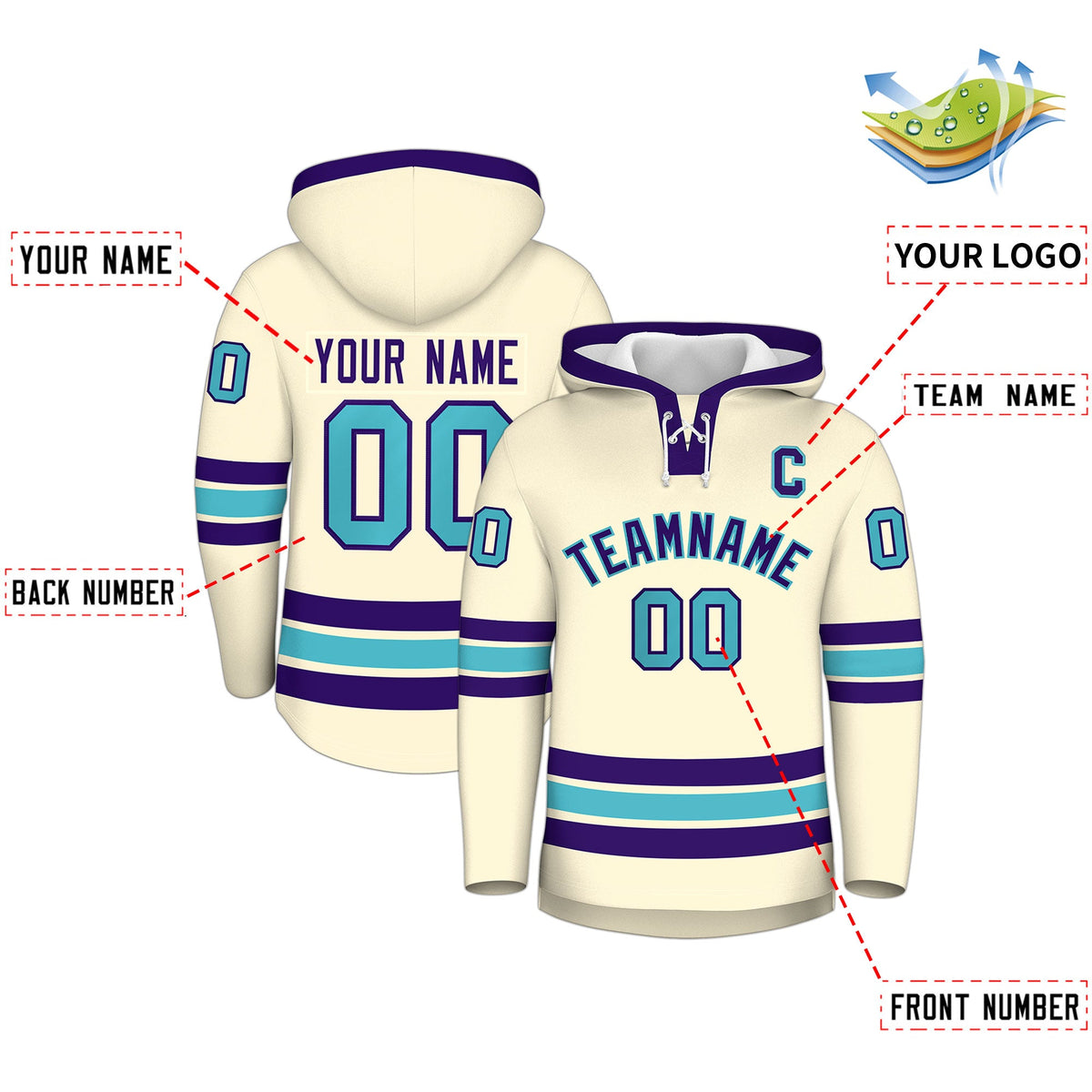 Custom Hockey Hoodie Jersey Cream Purple Classic Style for Men&Youth