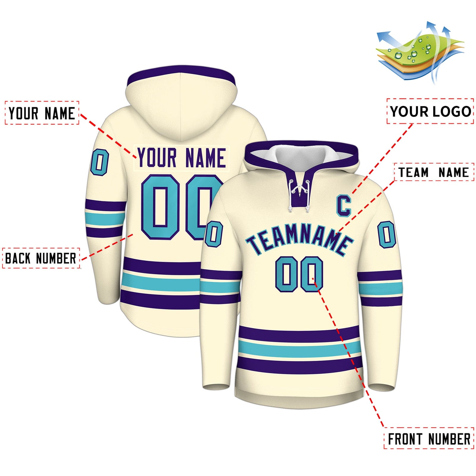 Custom Hockey Hoodie Jersey Cream Purple Classic Style for Men&Youth