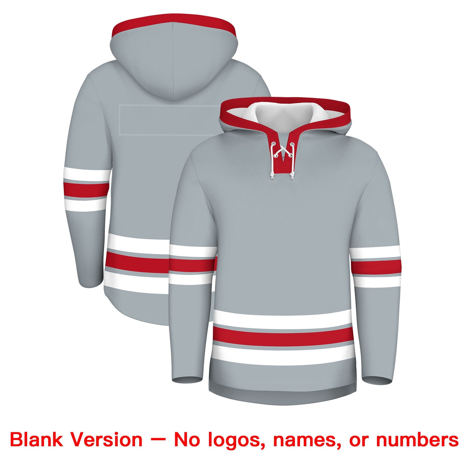 Custom Hockey Hoodie Jersey Silver Red Classic Style for Men&Youth