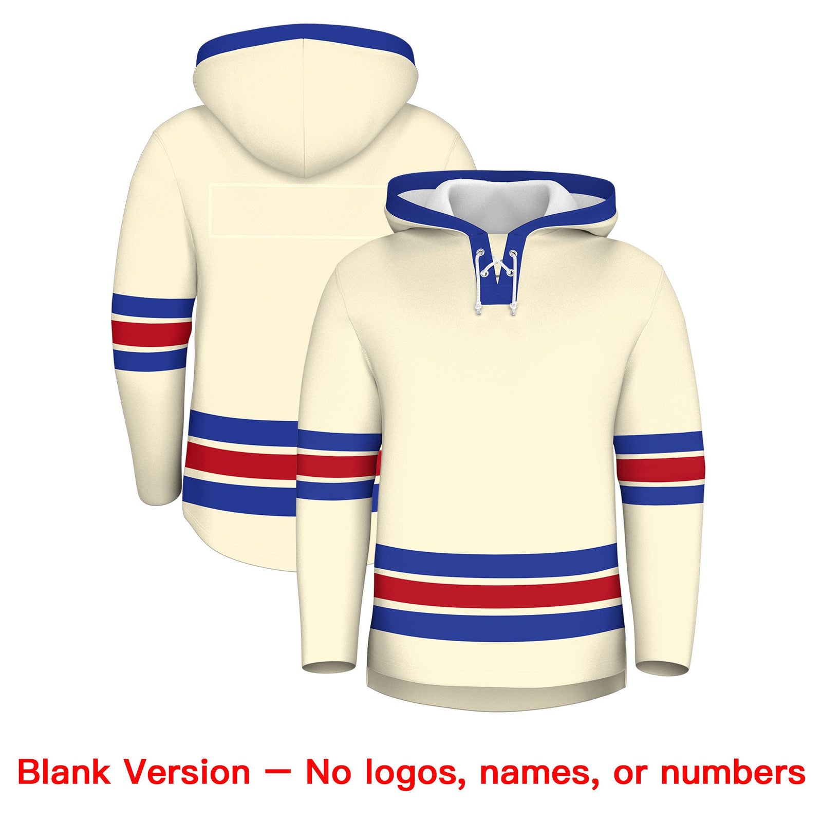 Custom Hockey Hoodie Jersey Cream Royal Blue Classic Style Add Name,Number & Logo