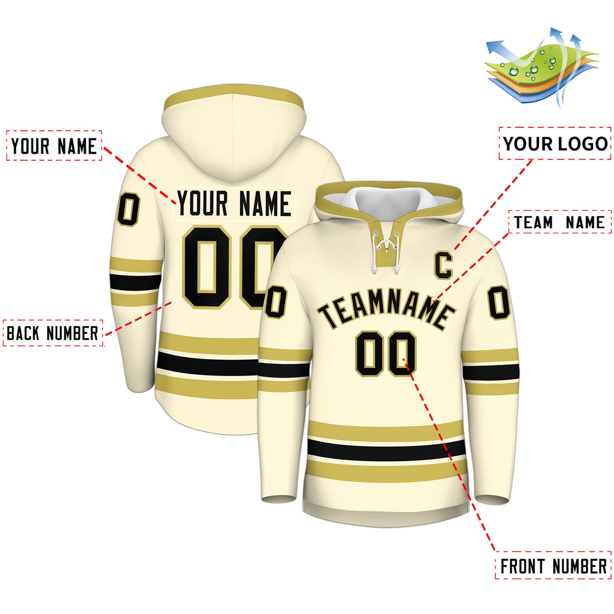 Custom Hockey Hoodie Jersey Cream Old Gold Classic Style for Men&Youth