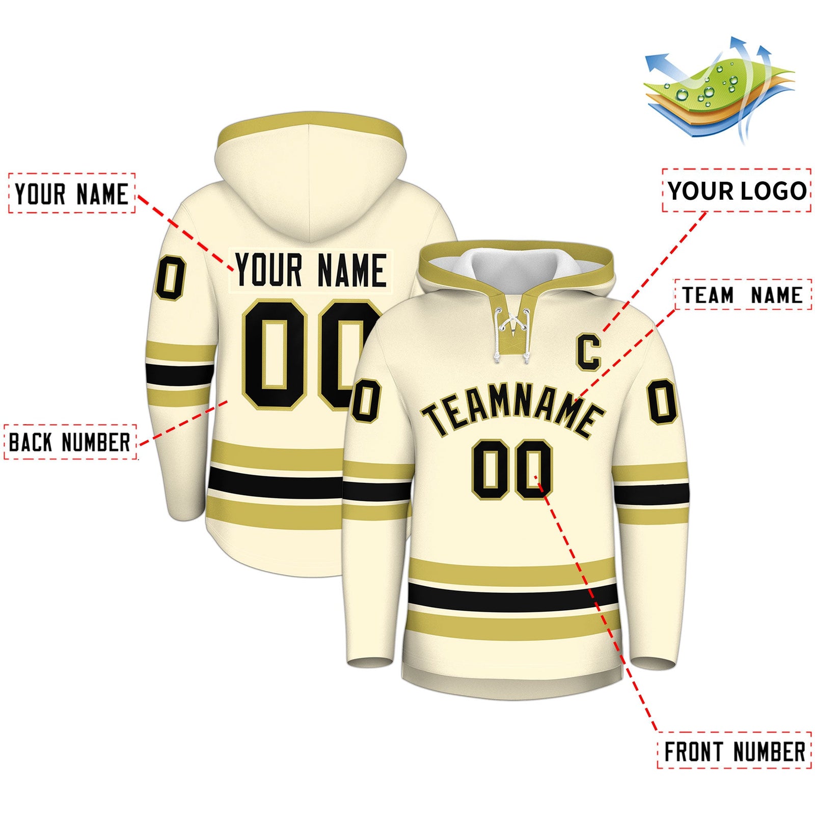 Custom Hockey Hoodie Jersey Cream Old Gold Classic Style for Men&Youth