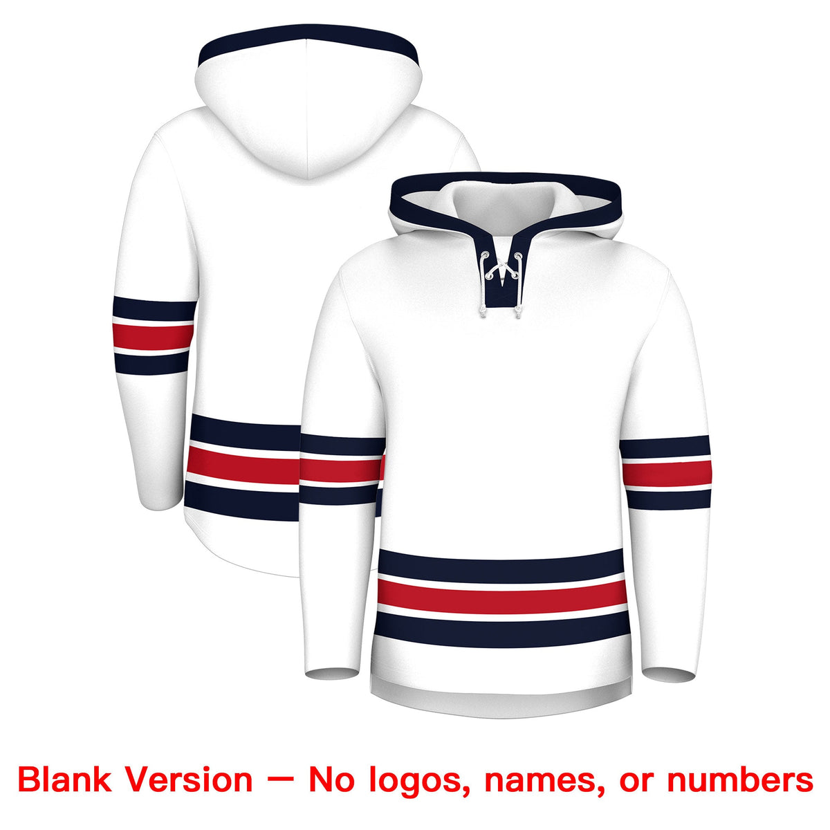 Custom Hockey Hoodie Jersey White Navy Classic Style Add Name,Number & Logo