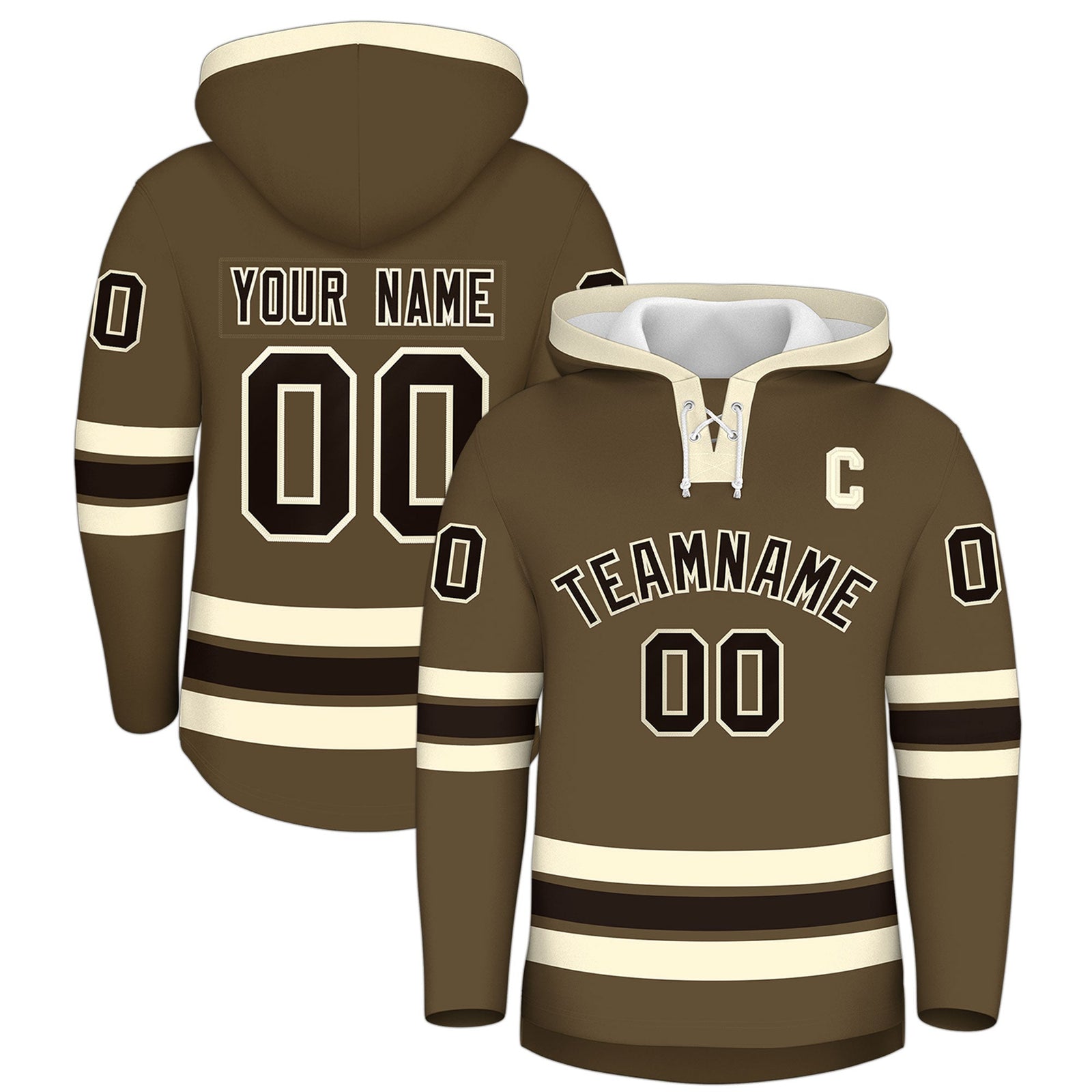 Custom Hockey Hoodie Jersey Light Brown Cream Classic Style Add Name,Number & Logo