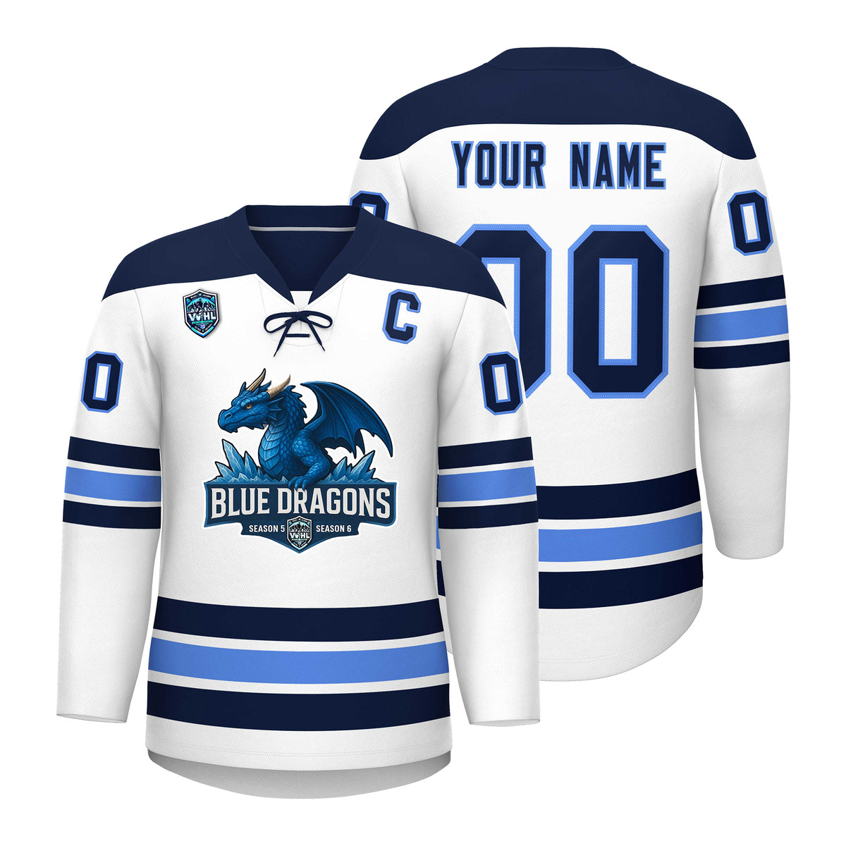 VVHL S7 Blue Dragons Blue White Hockey Jersey