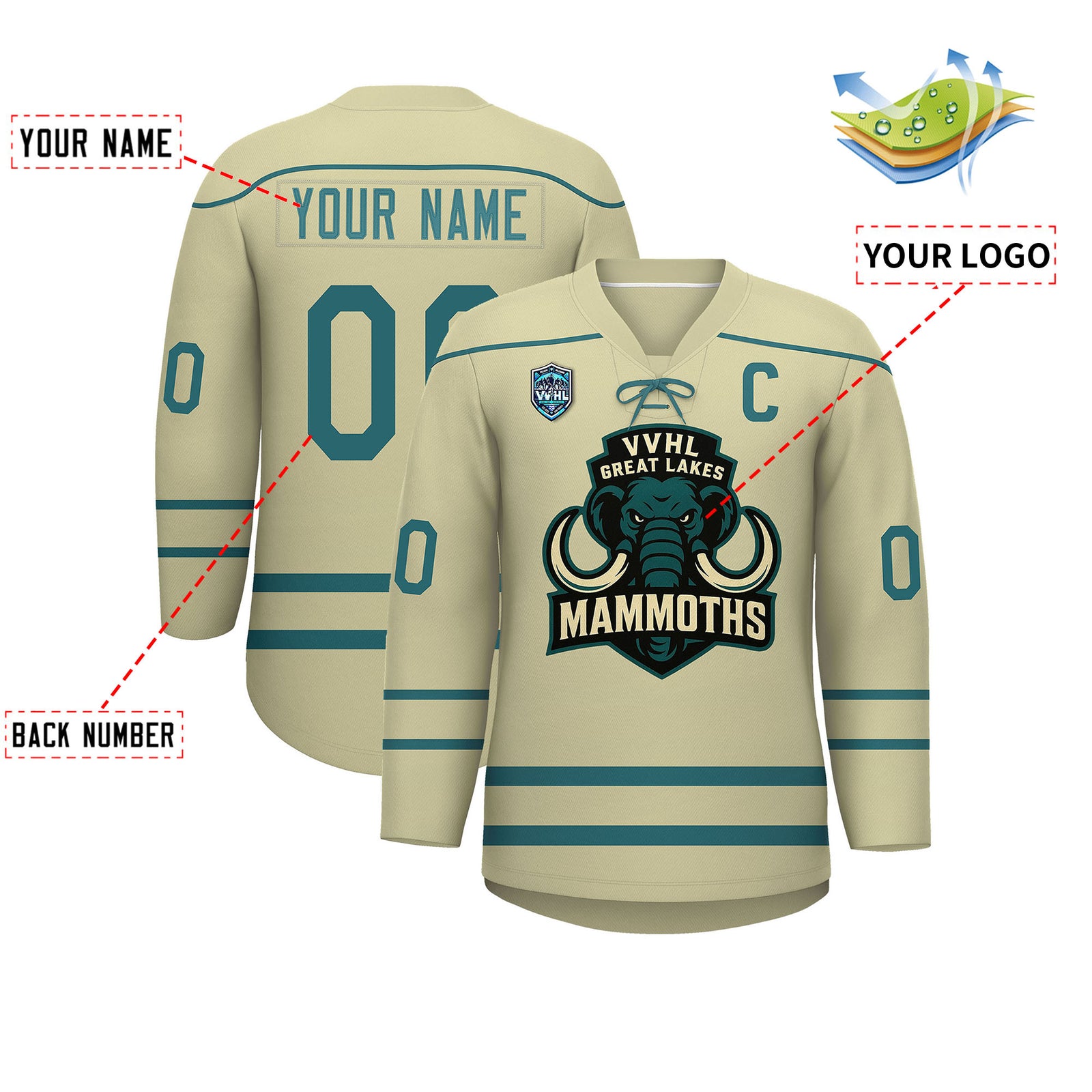 VVHL S9 Great Lakes Mammoths Black Teal Hockey Jersey