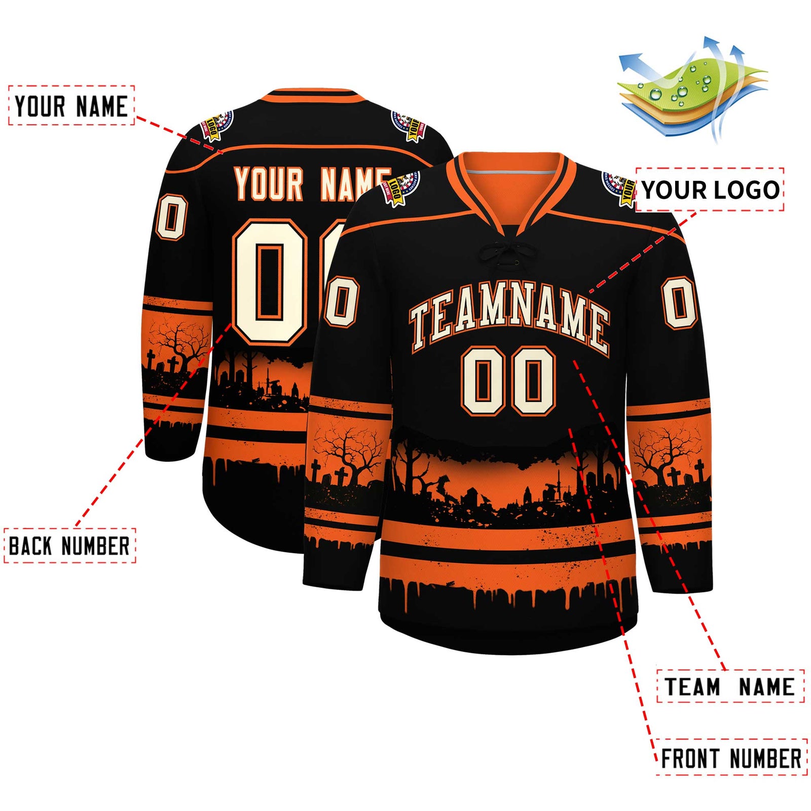 Custom Black Orange Cream Gradient Fashion Halloween Stretch Fabric Hockey Jersey| KXKSHOP