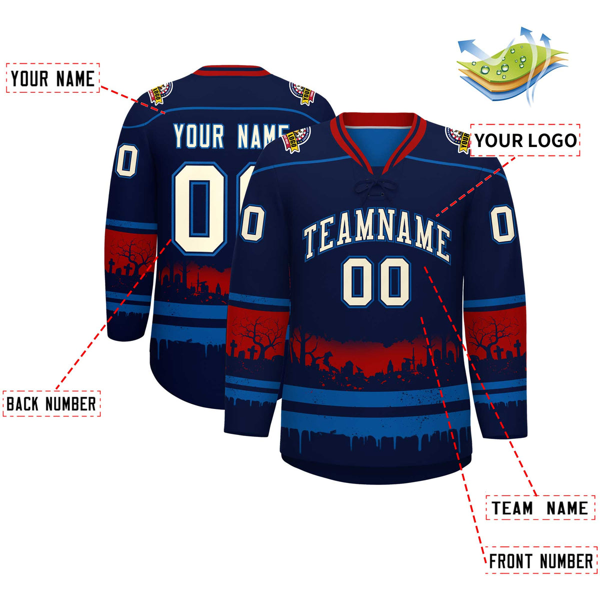 Custom Navy Royal Red Gradient Fashion Halloween Stretch Fabric Hockey Jersey| KXKSHOP