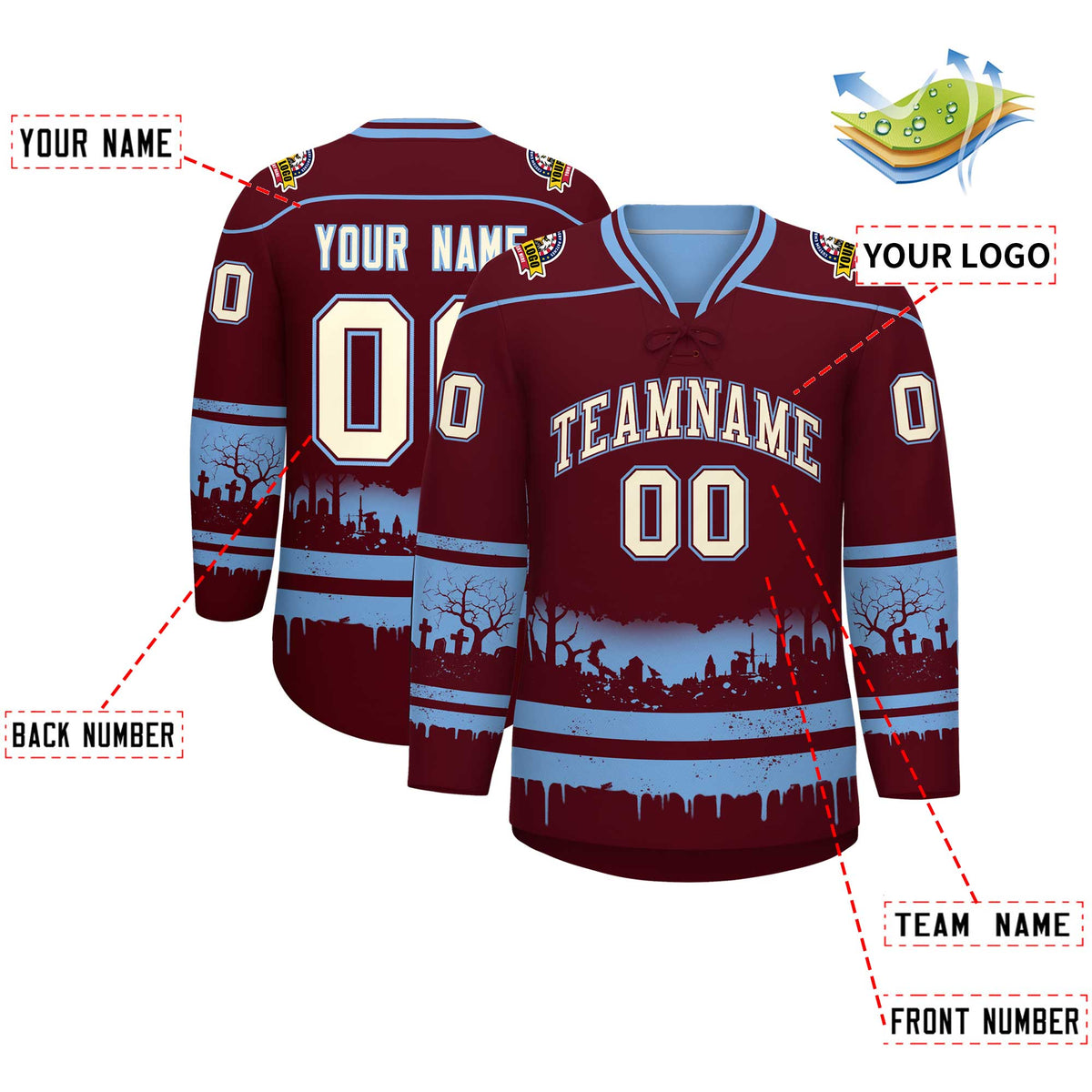 Custom Powder Blue Cream Gradient Fashion Halloween Stretch Fabric Hockey Jersey| KXKSHOP