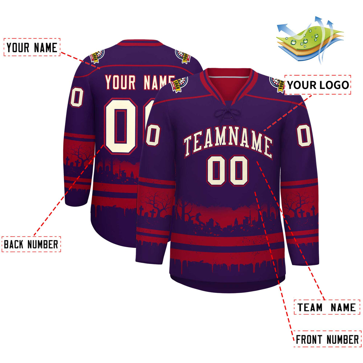Custom Cardinal Cream Gradient Fashion Halloween Stretch Fabric Hockey Jersey| KXKSHOP