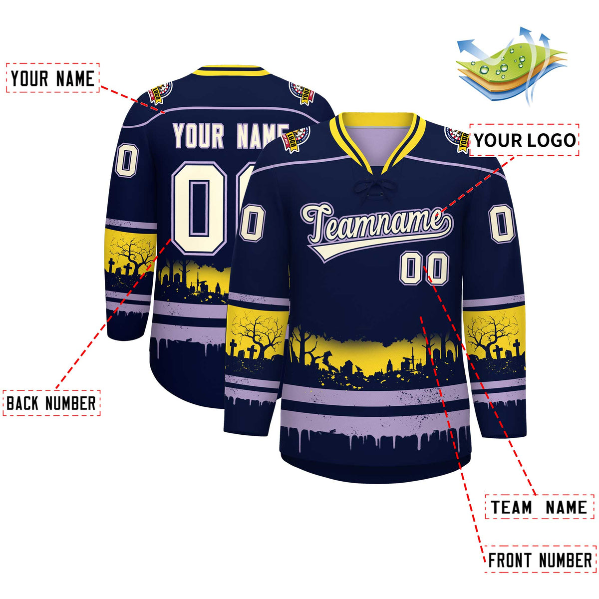 Custom Navy Light Purple Gold Gradient Fashion Halloween Stretch Fabric Hockey Jersey| KXKSHOP