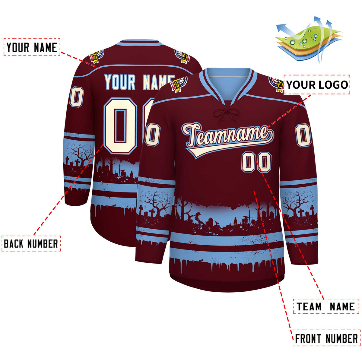 Custom Powder Blue Cream Gradient Fashion Halloween Stretch Fabric Hockey Jersey| KXKSHOP