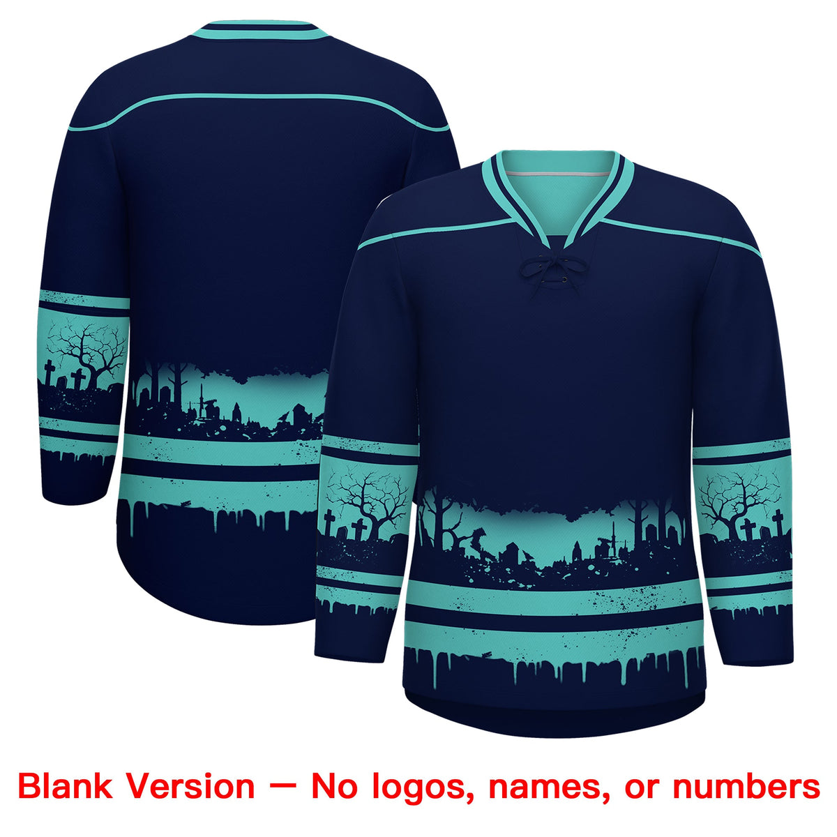 Custom Navy Teal Cream Gradient Fashion Halloween Stretch Fabric Hockey Jersey| KXKSHOP