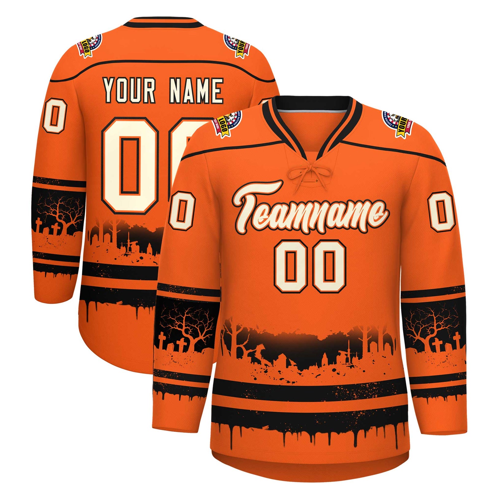 Custom Orange Black Cream Gradient Fashion Halloween Stretch Fabric Hockey Jersey| KXKSHOP