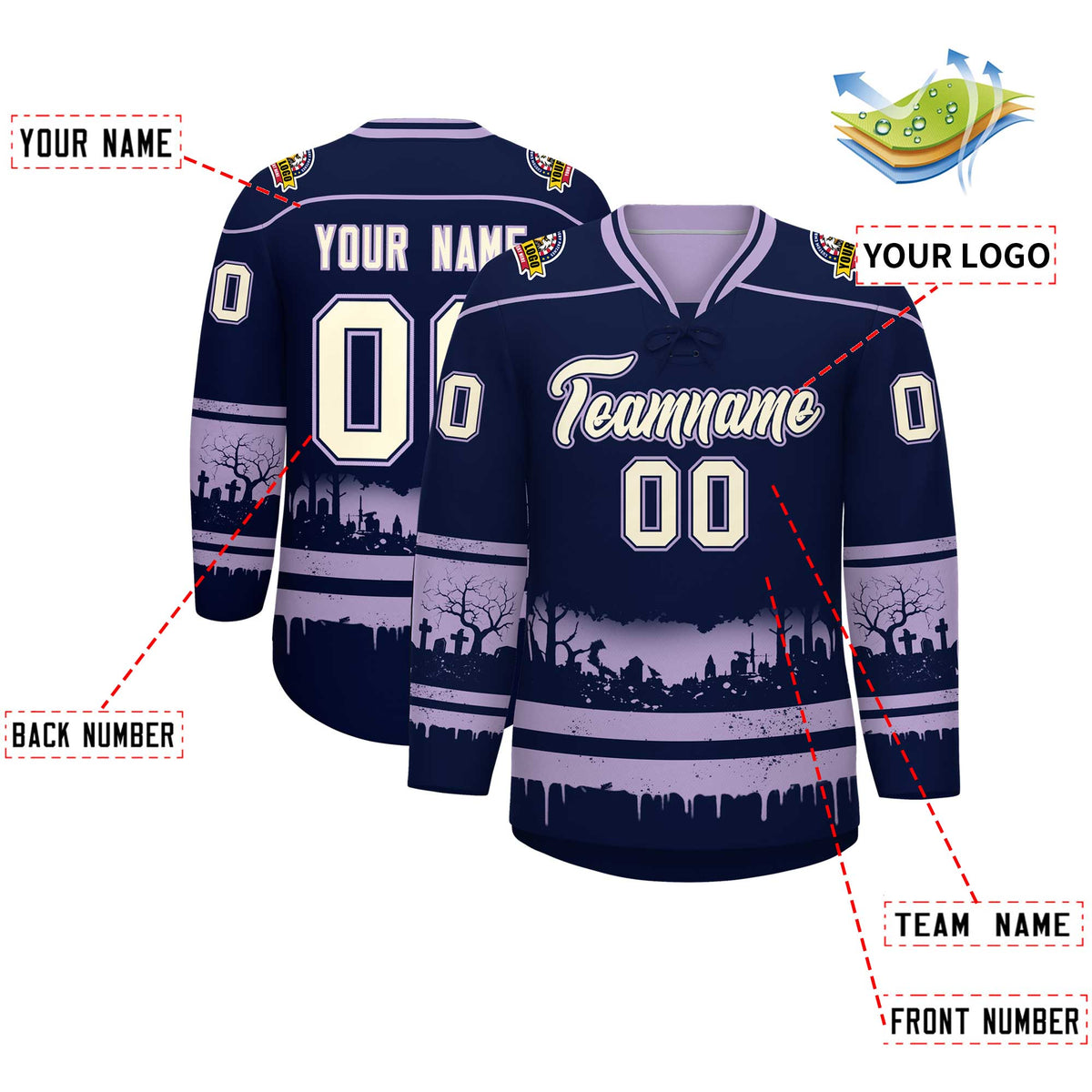Custom Navy Light Purple Cream Gradient Fashion Halloween Stretch Fabric Hockey Jersey| KXKSHOP
