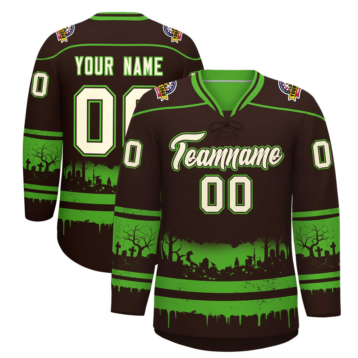 Custom Brown Light Green Cream Gradient Fashion Halloween Stretch Fabric Hockey Jersey| KXKSHOP