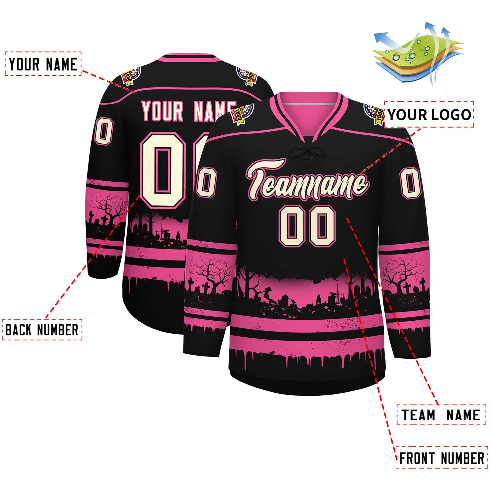 Custom Black Pink Cream Gradient Fashion Halloween Stretch Fabric Hockey Jersey| KXKSHOP