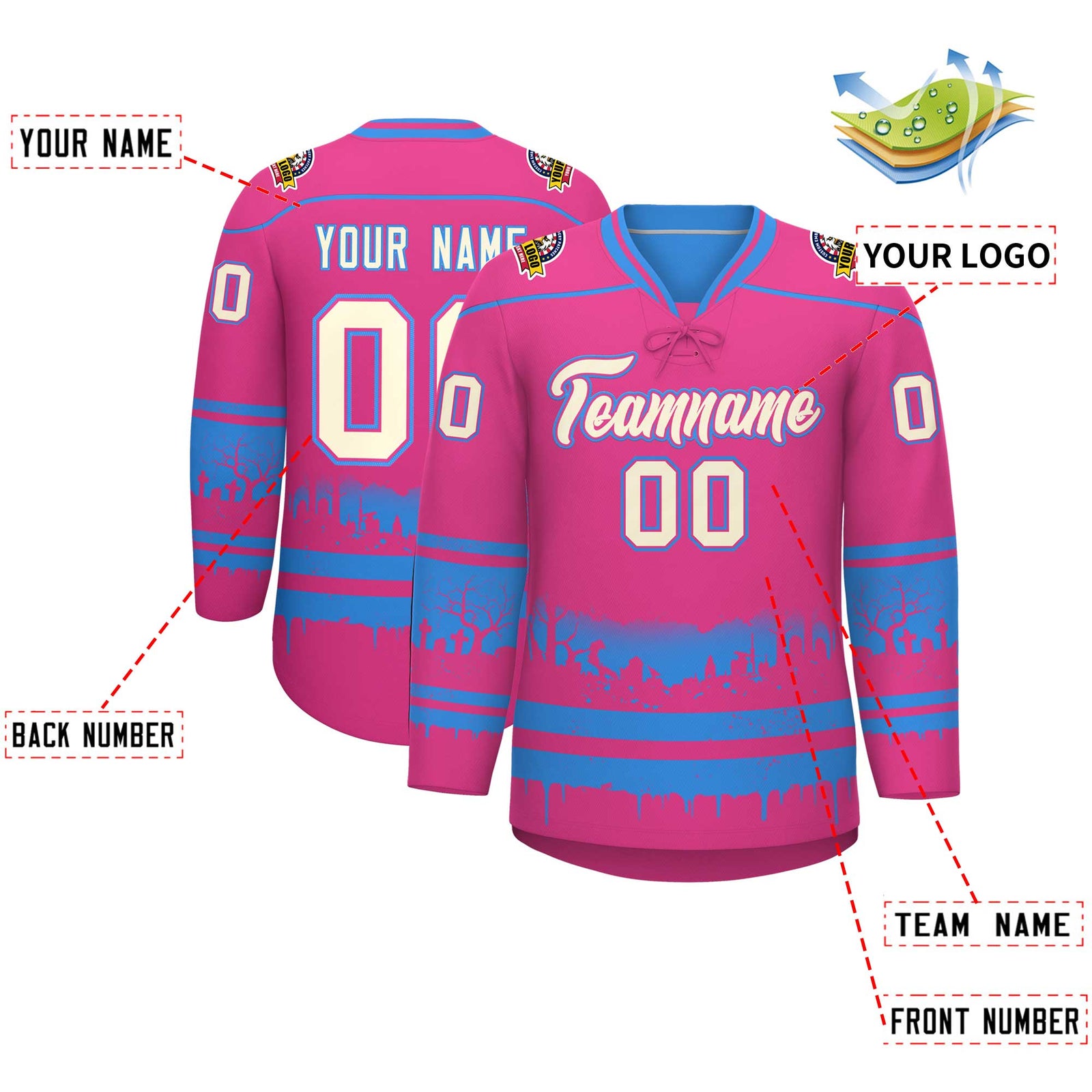 Custom Rose Red Cream Gradient Fashion Halloween Stretch Fabric Hockey Jersey| KXKSHOP