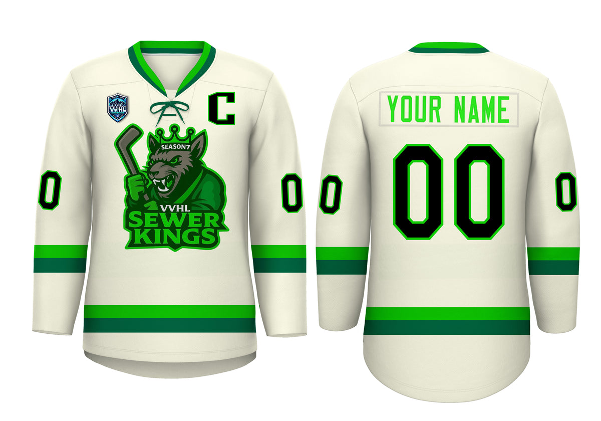 VVHL S9 Sewer Kings White Green Hockey Jersey