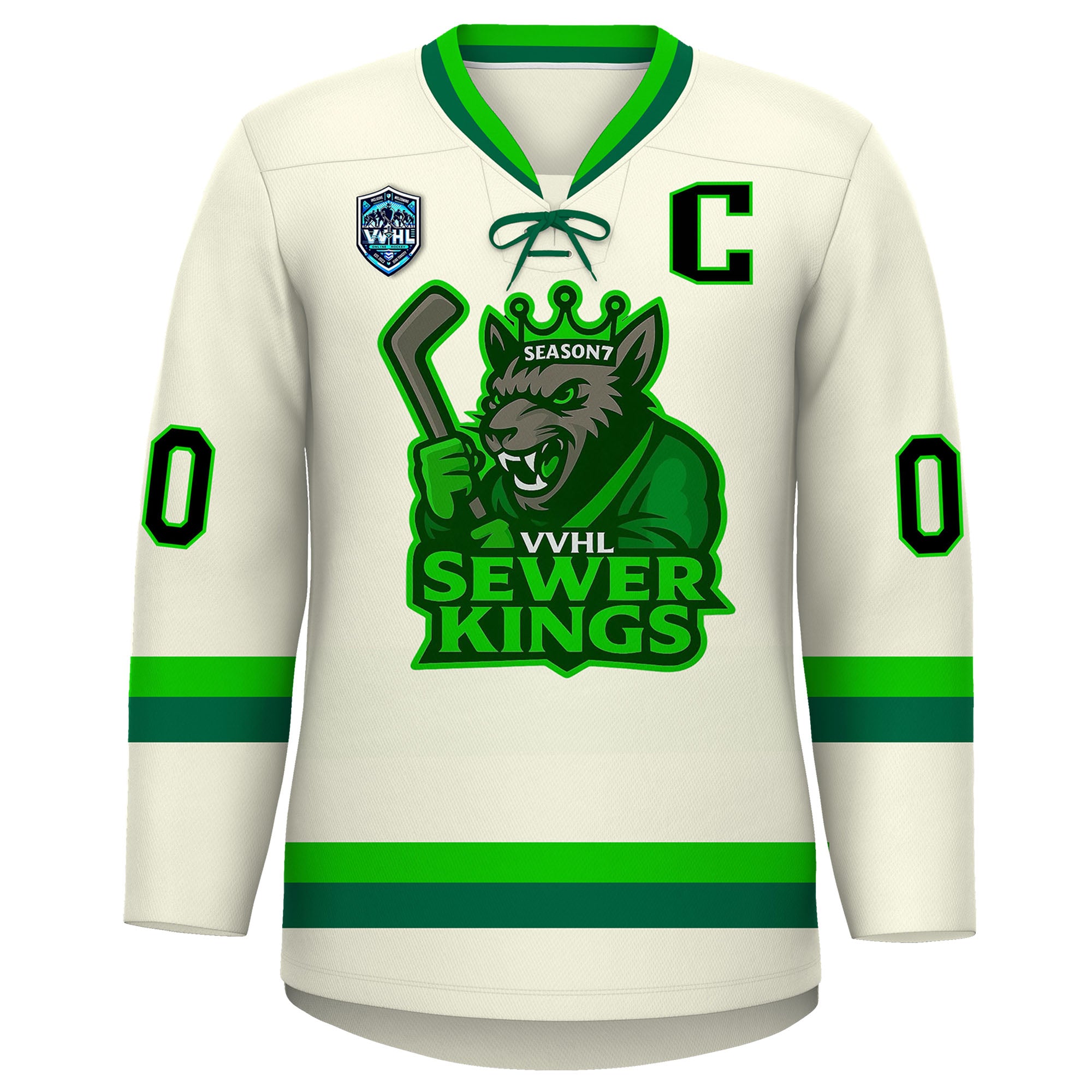 VVHL S9 Sewer Kings White Green Hockey Jersey
