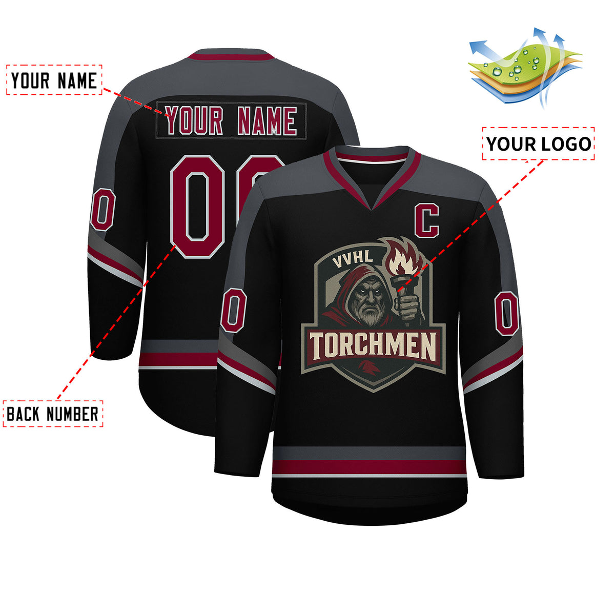 VVHL S9 Torchmen Black White Hockey Jersey