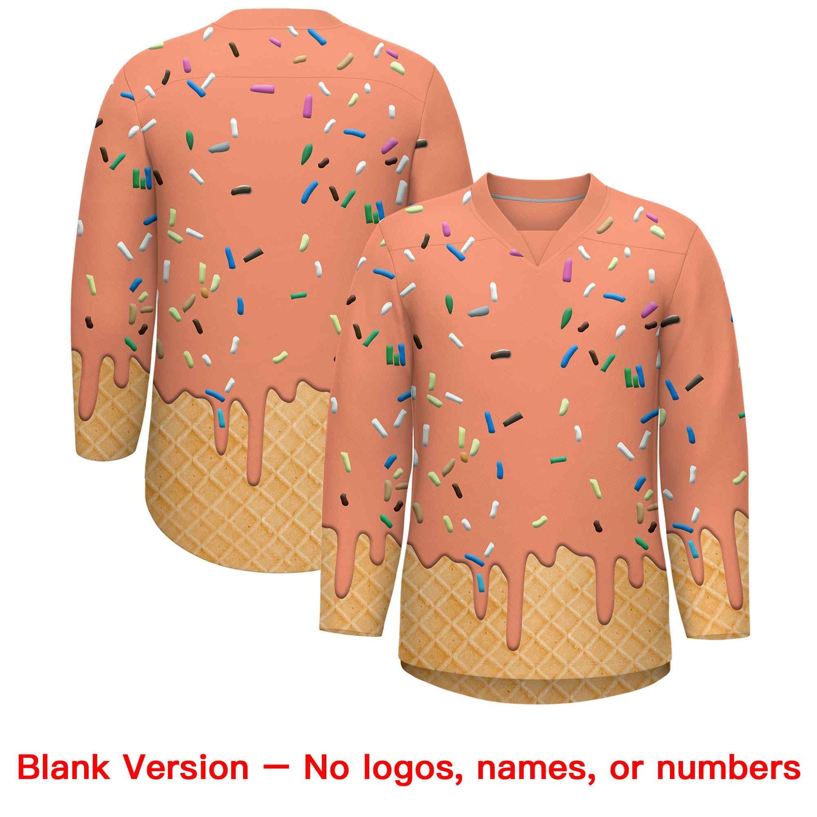 Custom Light Orange Kelly Green Ice Cream Pattern Personalized V-Neck Hockey Jersey