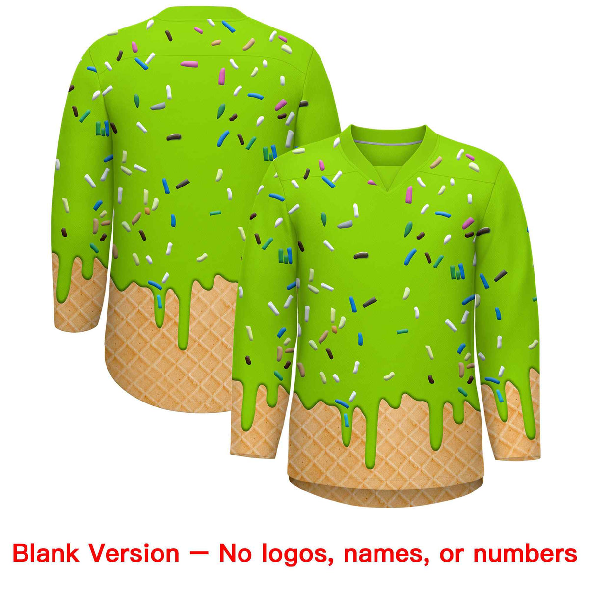Custom Neon Green Navy Ice Cream Pattern Personalized V-Neck Hockey Jersey