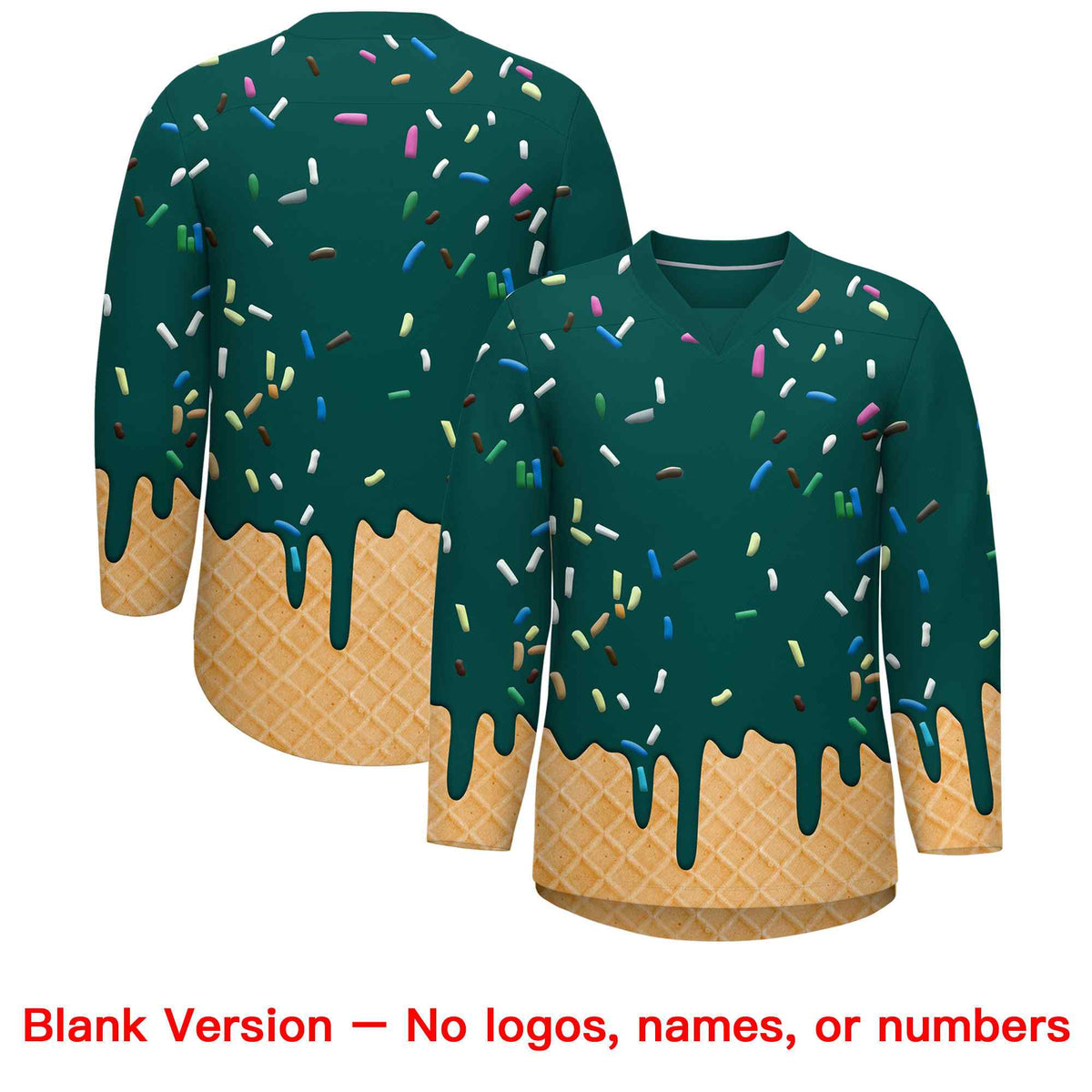 Custom Midnight Green Gold Ice Cream Pattern Personalized V-Neck Hockey Jersey