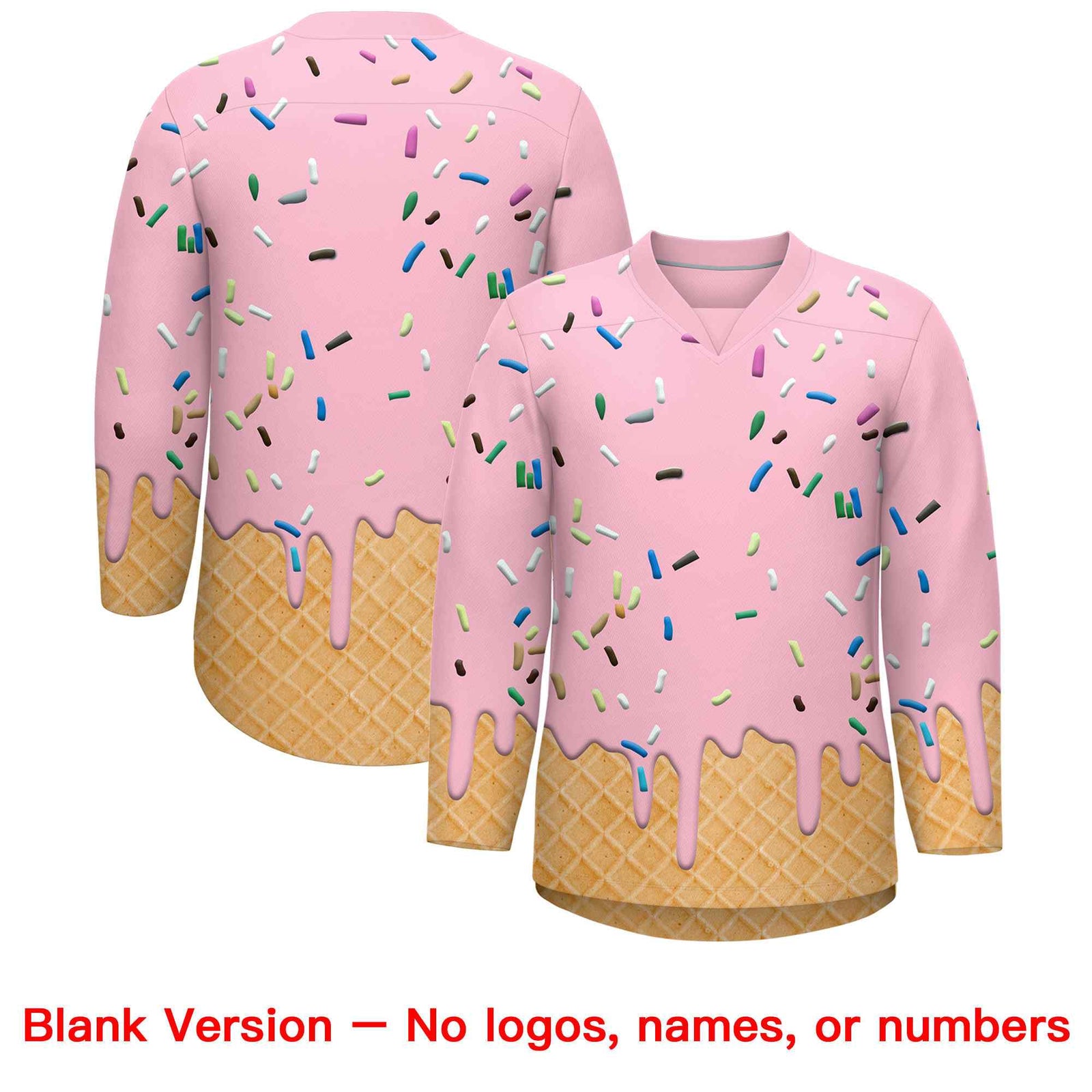 Custom Light Pink Black Ice Cream Pattern Personalized V-Neck Hockey Jersey
