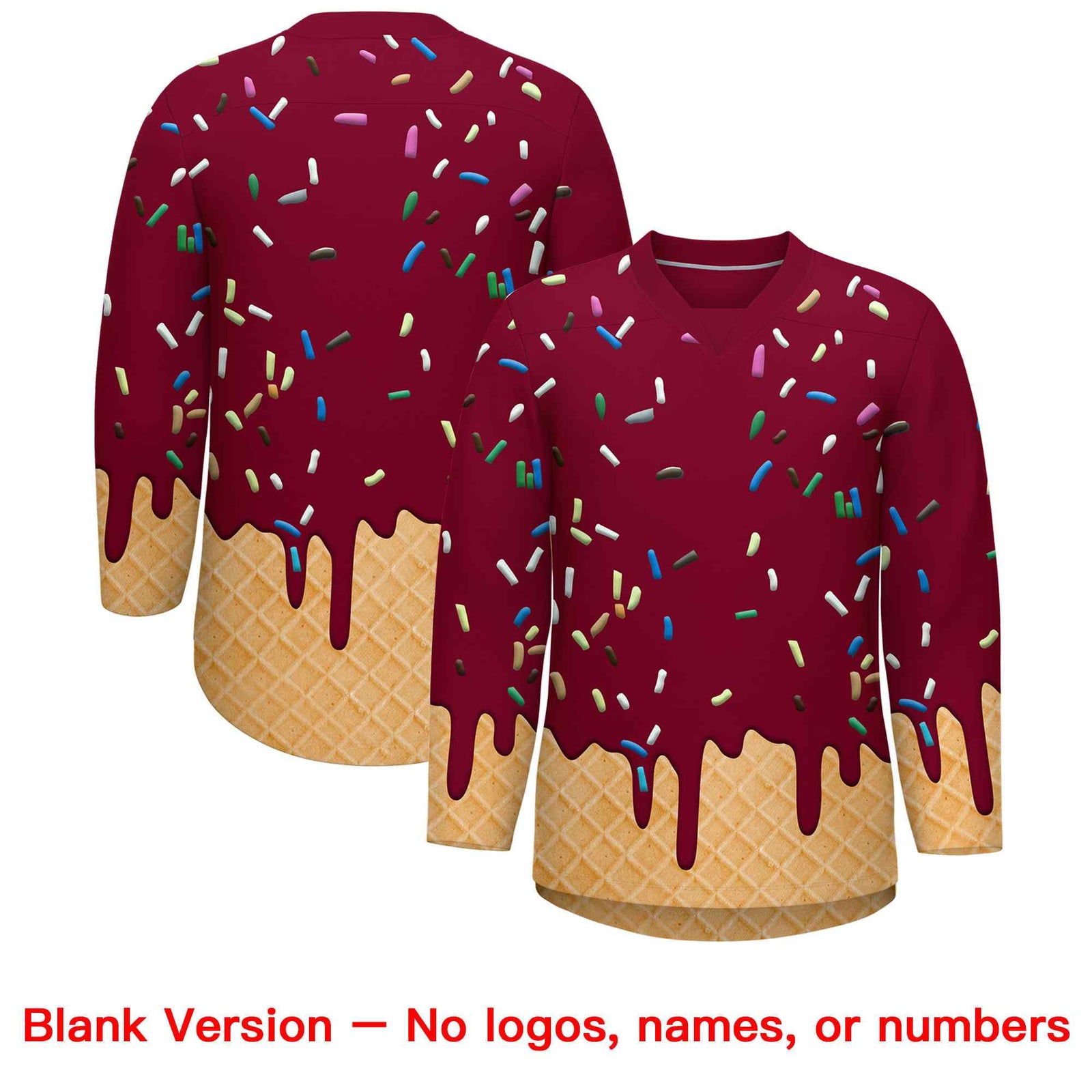 Custom Crimson Khaki Ice Cream Pattern Personalized V-Neck Hockey Jersey
