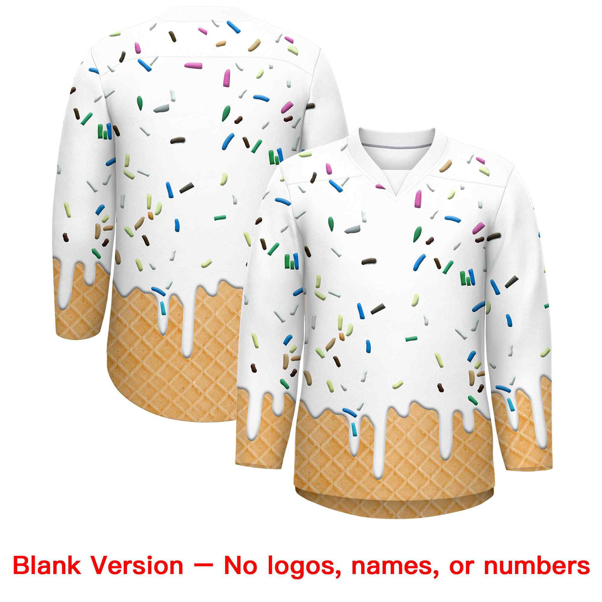 Custom White Royal Blue Ice Cream Pattern Personalized V-Neck Hockey Jersey