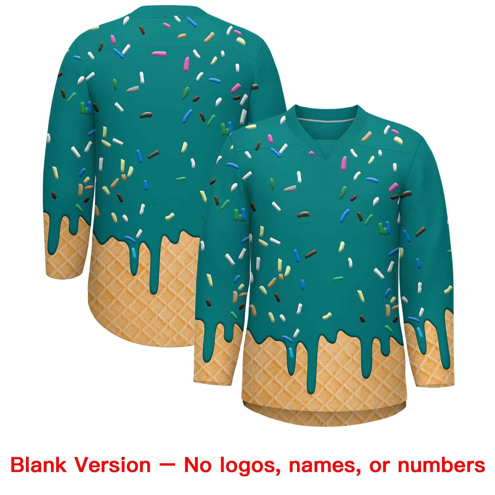 Custom Teal Silver Ice Cream Pattern Personalized V-Neck Hockey Jersey