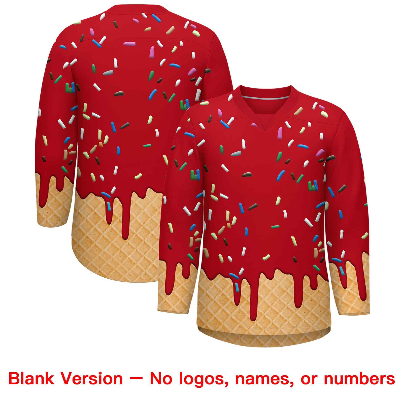Custom Red Gold Ice Cream Pattern Personalized V-Neck Hockey Jersey