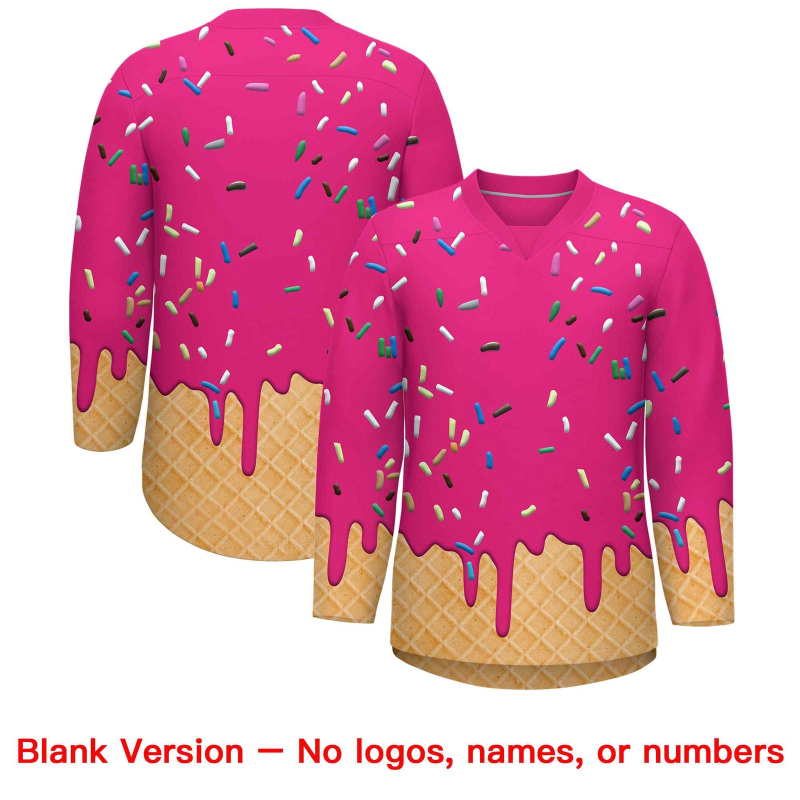 Custom Rose Red Black Ice Cream Pattern Personalized V-Neck Hockey Jersey
